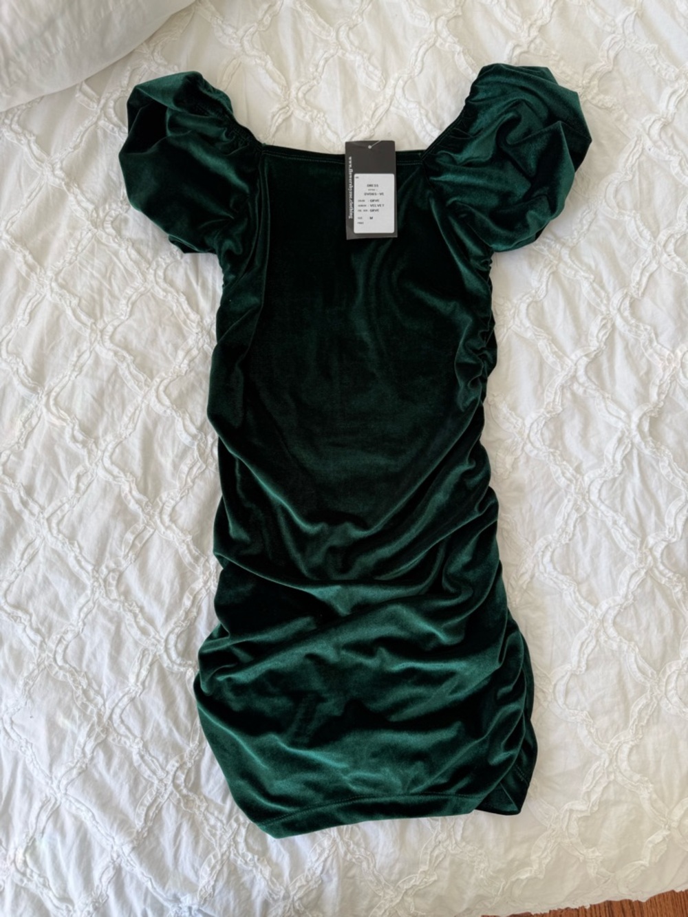 Flowers by Zoe Emerald Green Velvet Puff-Sleeve Mini Dress